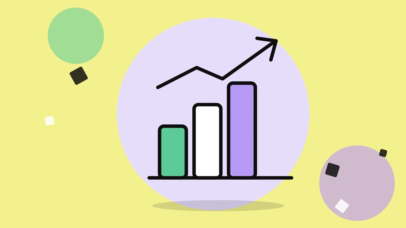 Illustration of a bar chart with a rising arrow