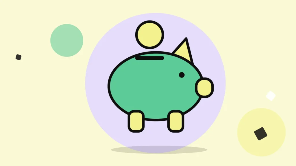 Illustration of a piggy bank saving a coin