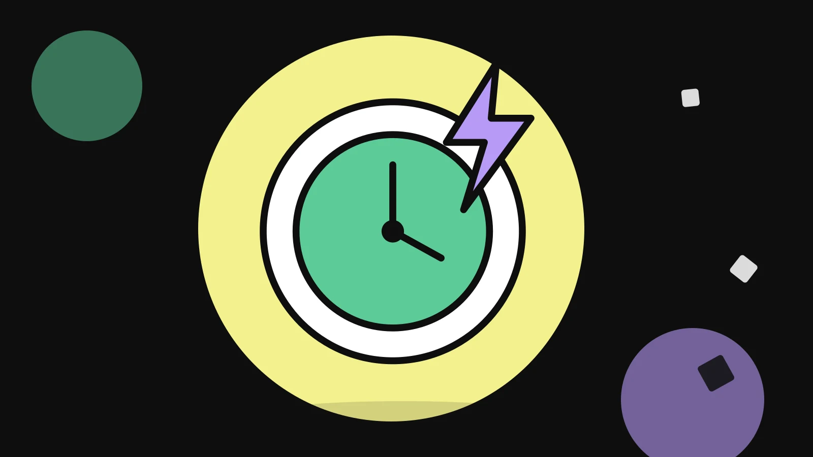 Illustration of a clock with a lightning bolt